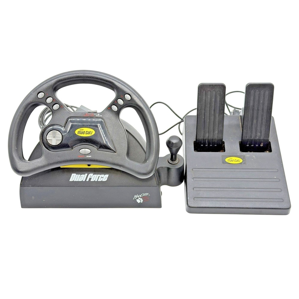 Mad Catz Dual Force Racing‎ Wheel & Pedals PS1 PS2 Steering Wheel Untested